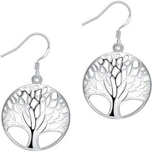 Tree of Life Earrings & Necklace Set - Sterling Silver Plated Drop Dangle Jewelr